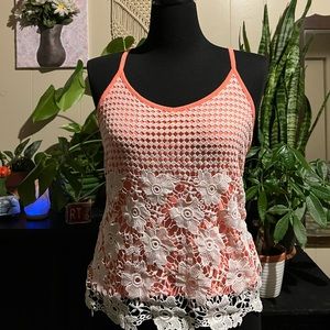 Derek heart. Bright Pink and White Lace Tank Top. Size small